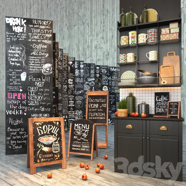 Restaurant – 3D Models – Set for creating slate surfaces with images of chalk 2