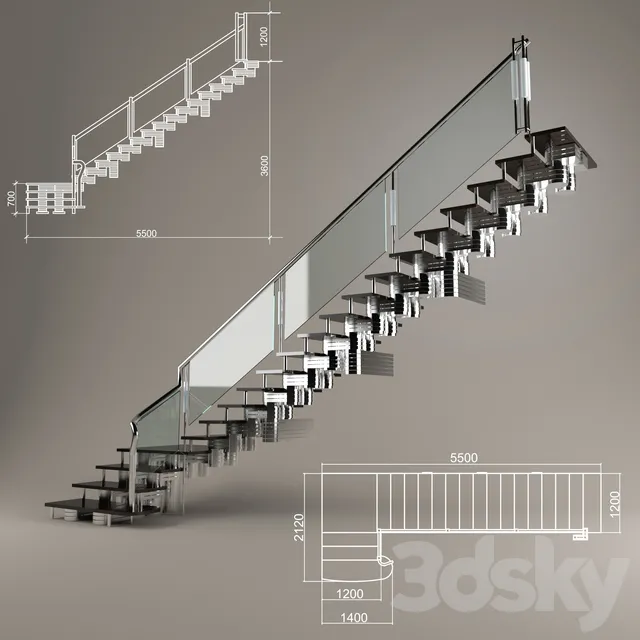 Staircase – 3D Models – Cantilevered staircase modern style