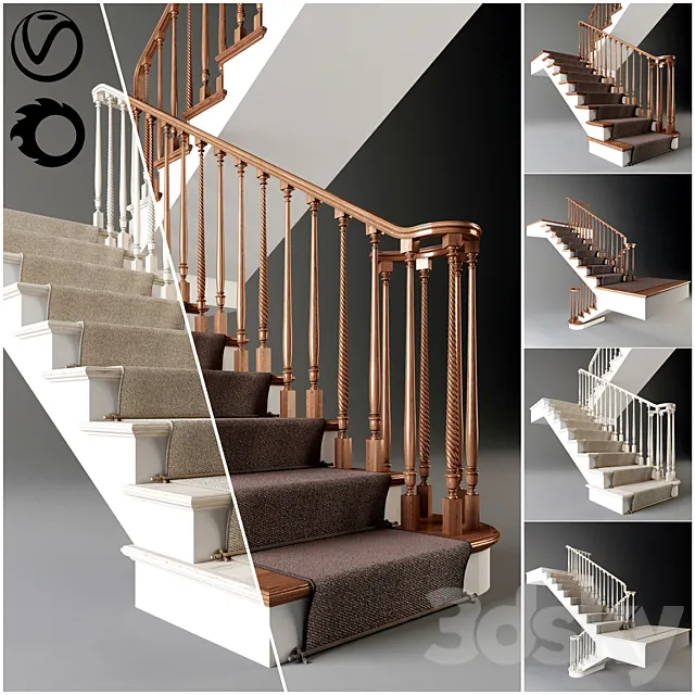Staircase – 3D Models – Classical staircase with carpet