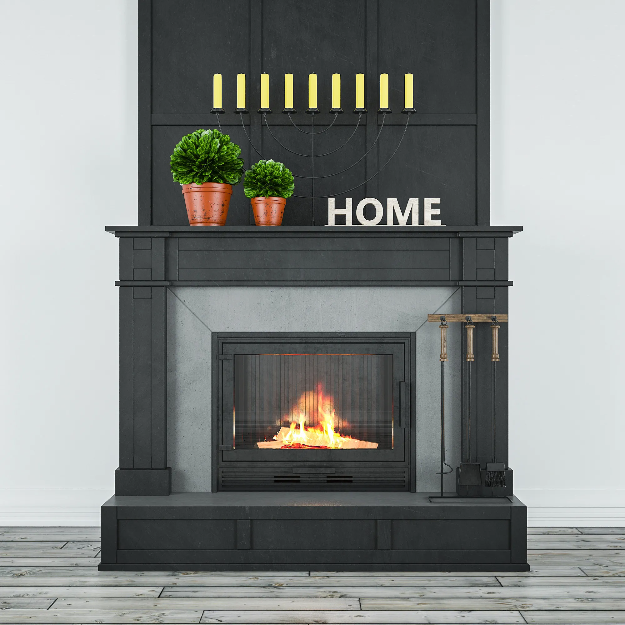 Fireplace – 3D Models – Dark fireplace with decor