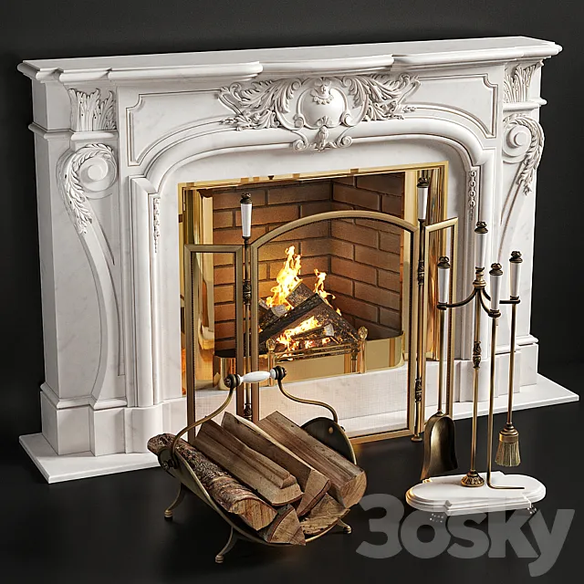 Fireplace – 3D Models – Marble Fireplace Louis XIV