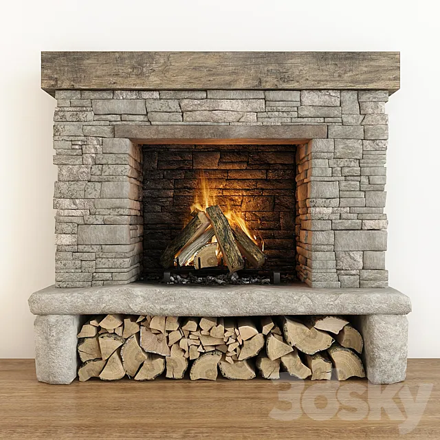Fireplace – 3D Models – Stone fireplace