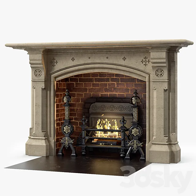 Fireplace – 3D Models – Westland London A Large Yorkstone Gothic Style Antique Fireplace Stock No 14223