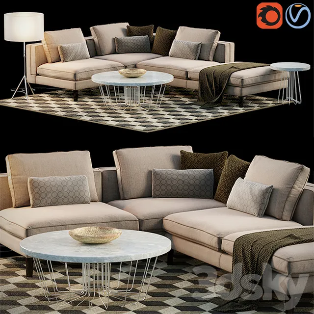 Furniture – Sofa 3D Models – Corner Sofa Set