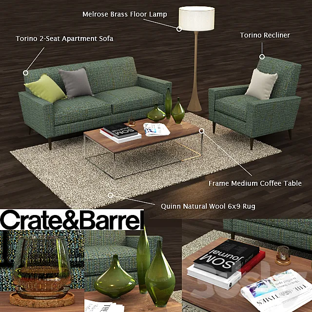 Furniture – Sofa 3D Models – Crate and Barrel Torino Apartment Sofa