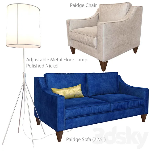 Paidge sofa Paidge chair and Adjustable Metal Floor Lamp 3DS Max - thumbnail 3