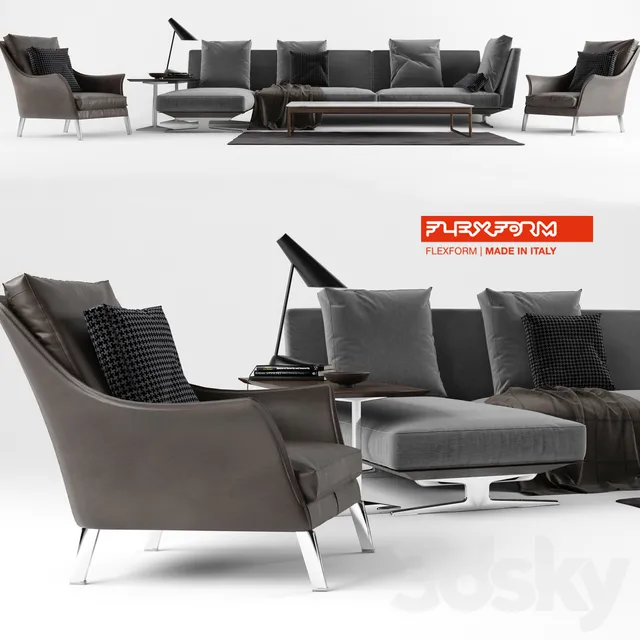 Furniture – Sofa 3D Models – Flexform Set 02 Evergreen Sofa