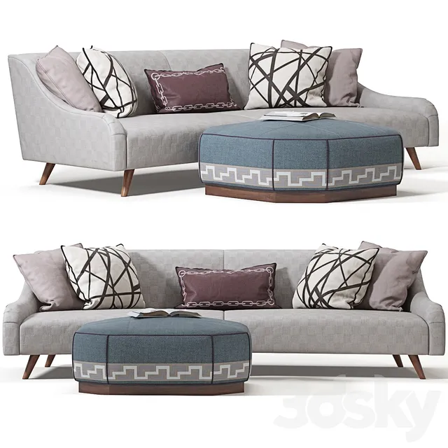 Furniture – Sofa 3D Models – Jay Jeffers Custom Curved Sofa (Vray; Corona)