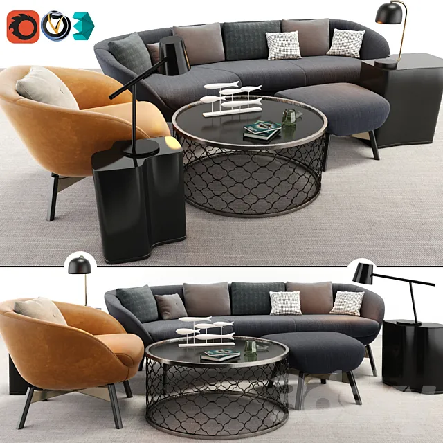 Furniture – Sofa 3D Models – Minotti Russell Arm Chair And Sofa Set