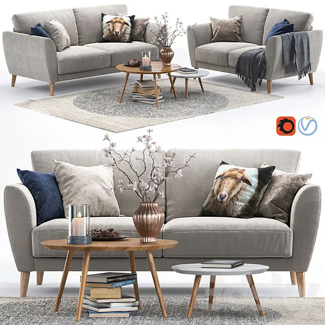 Furniture – Sofa 3D Models – Pohjanmaan Aria Sofa and Rug SKARRESO IKEA