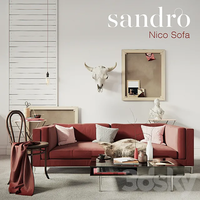 Furniture – Sofa 3D Models – SANDRO Nico Sofa Claret set