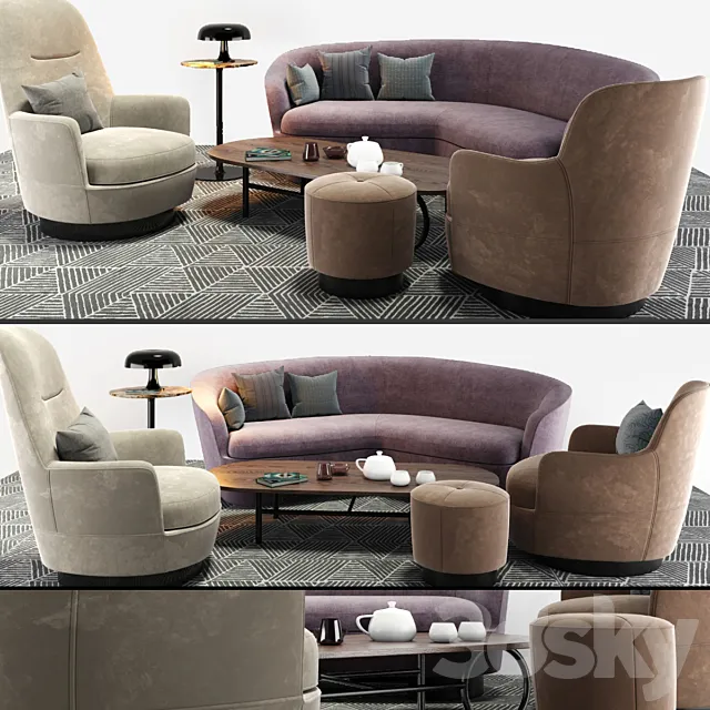 Furniture – Sofa 3D Models – Sofa and armchair furniture set by Minotti