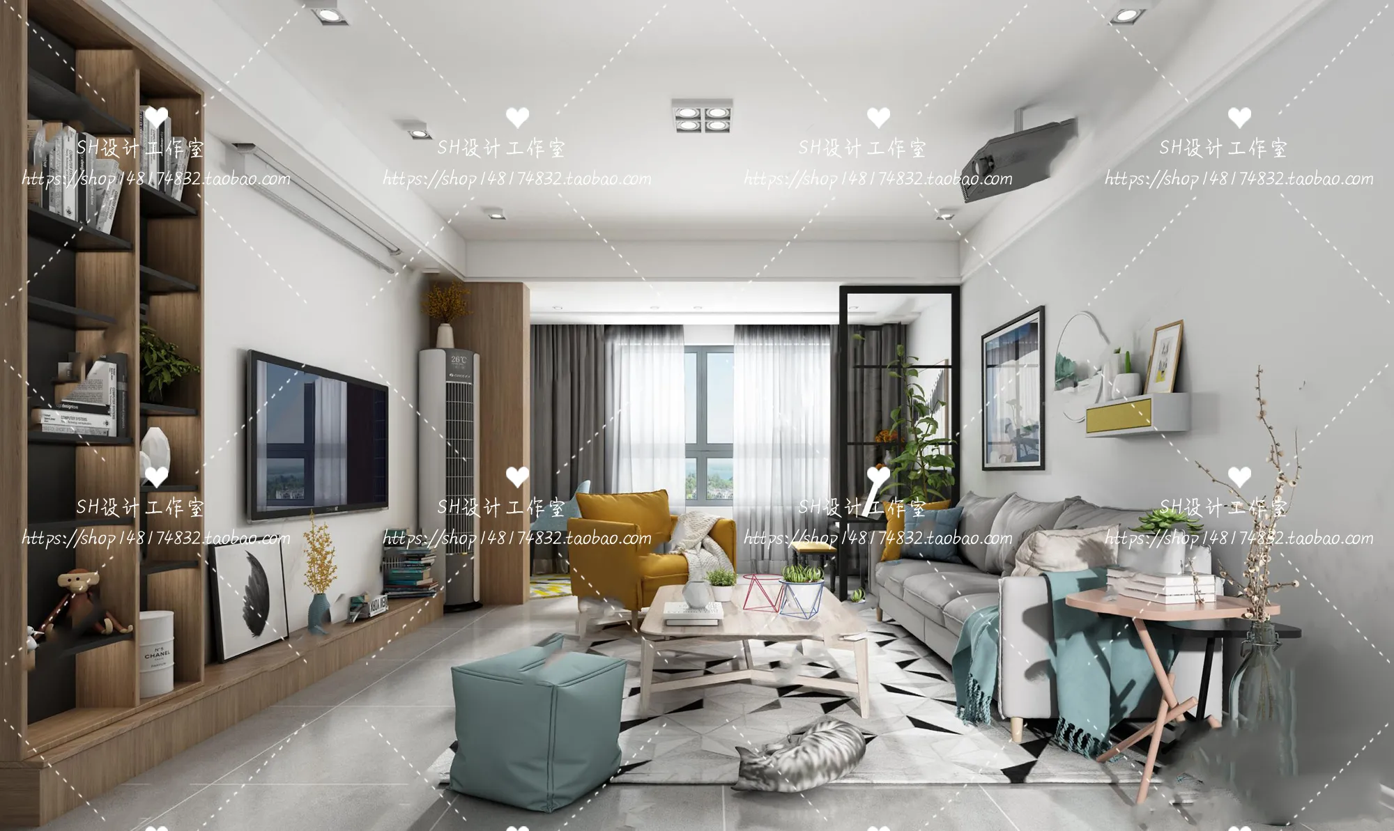 LIVING ROOM 3D SCENES – VRAY RENDER – 382