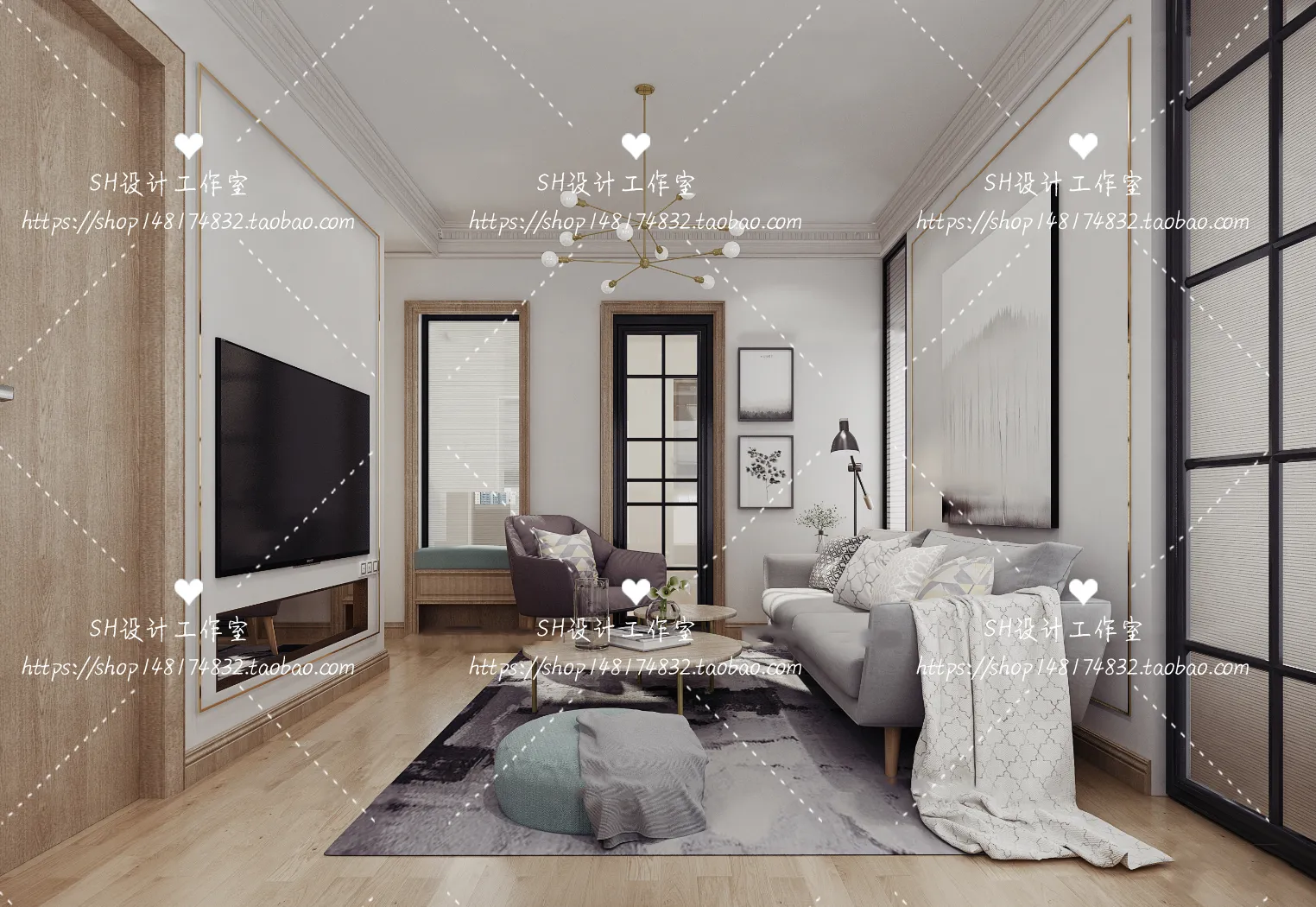 LIVING ROOM 3D SCENES – VRAY RENDER – 394