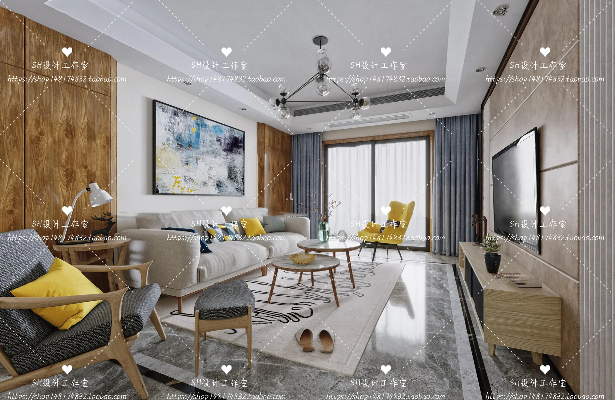 LIVING ROOM 3D SCENES – VRAY RENDER – 435