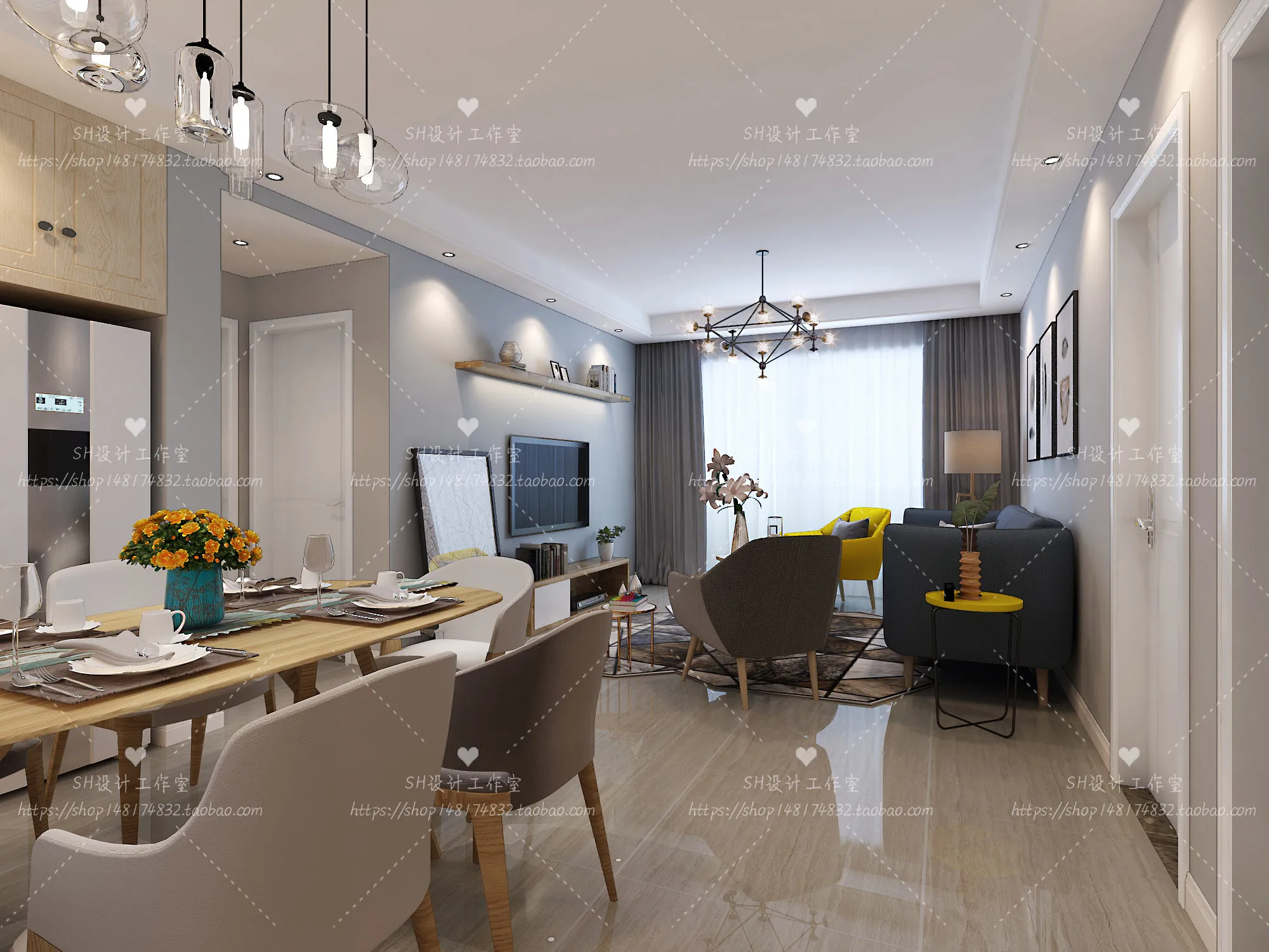 LIVING ROOM 3D SCENES – VRAY RENDER – 444