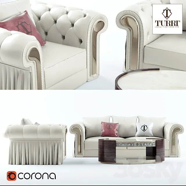 Furniture – Sofa 3D Models – Sofa; chair; coffee table Turri Couture