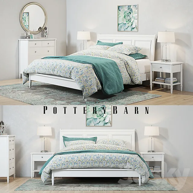 Pottery Barn Crosby White Bedroom set 3DS Max - thumbnail 3