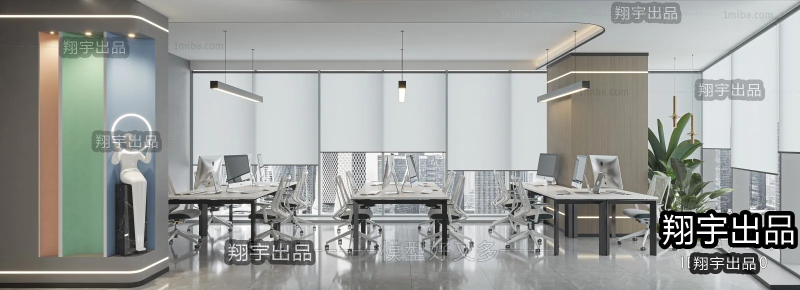 3D OFFICE INTERIOR (VRAY) – WORKSPACE 3D SCENES – 022