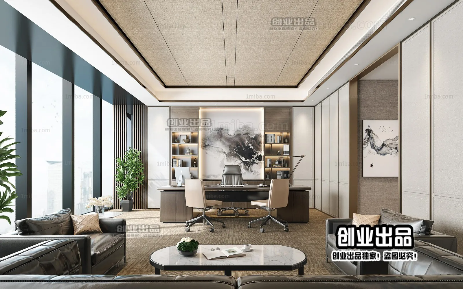 3D OFFICE INTERIOR (VRAY) – MANAGER ROOM 3D SCENES – 019