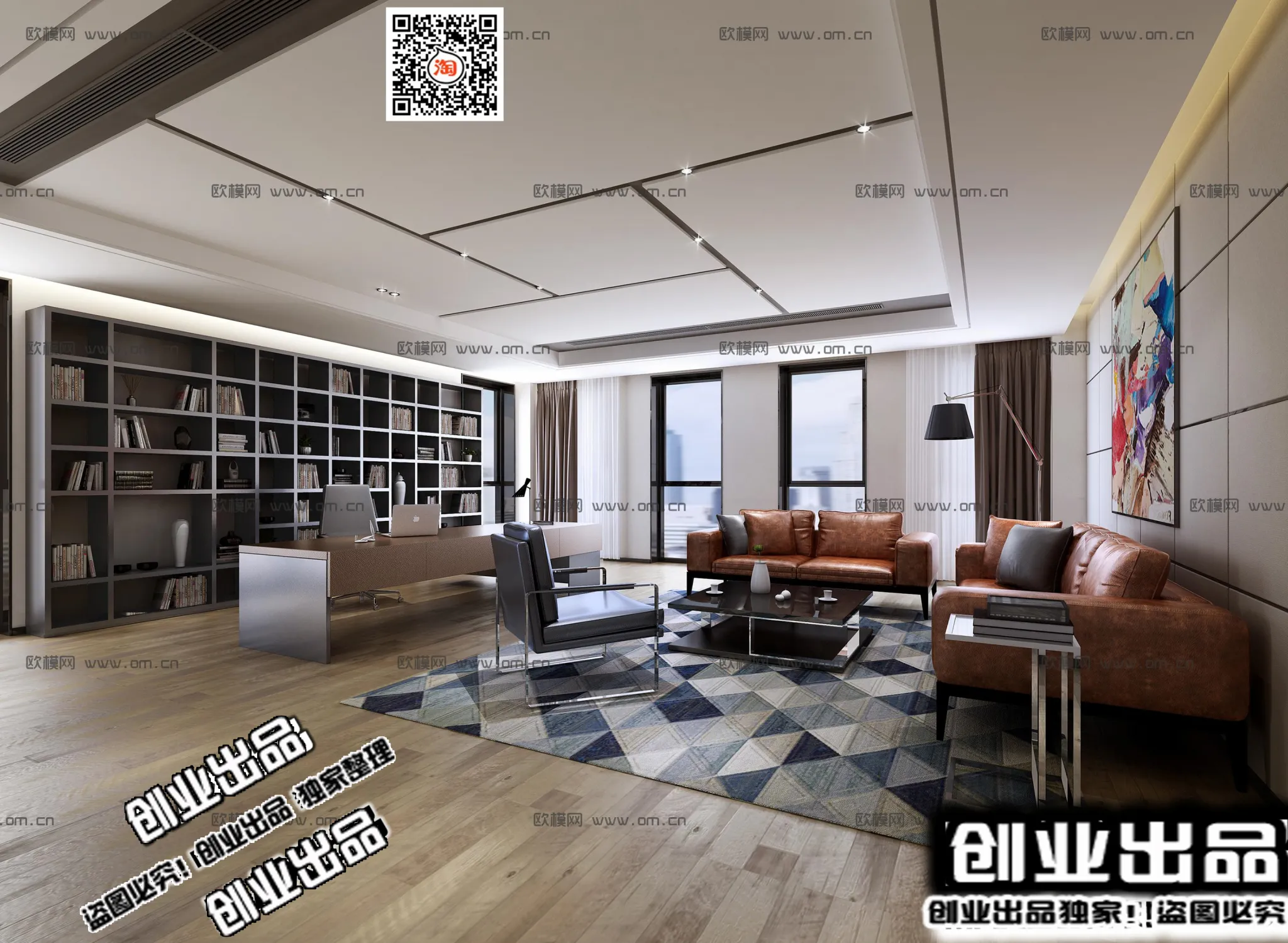 3D OFFICE INTERIOR (VRAY) – MANAGER ROOM 3D SCENES – 037
