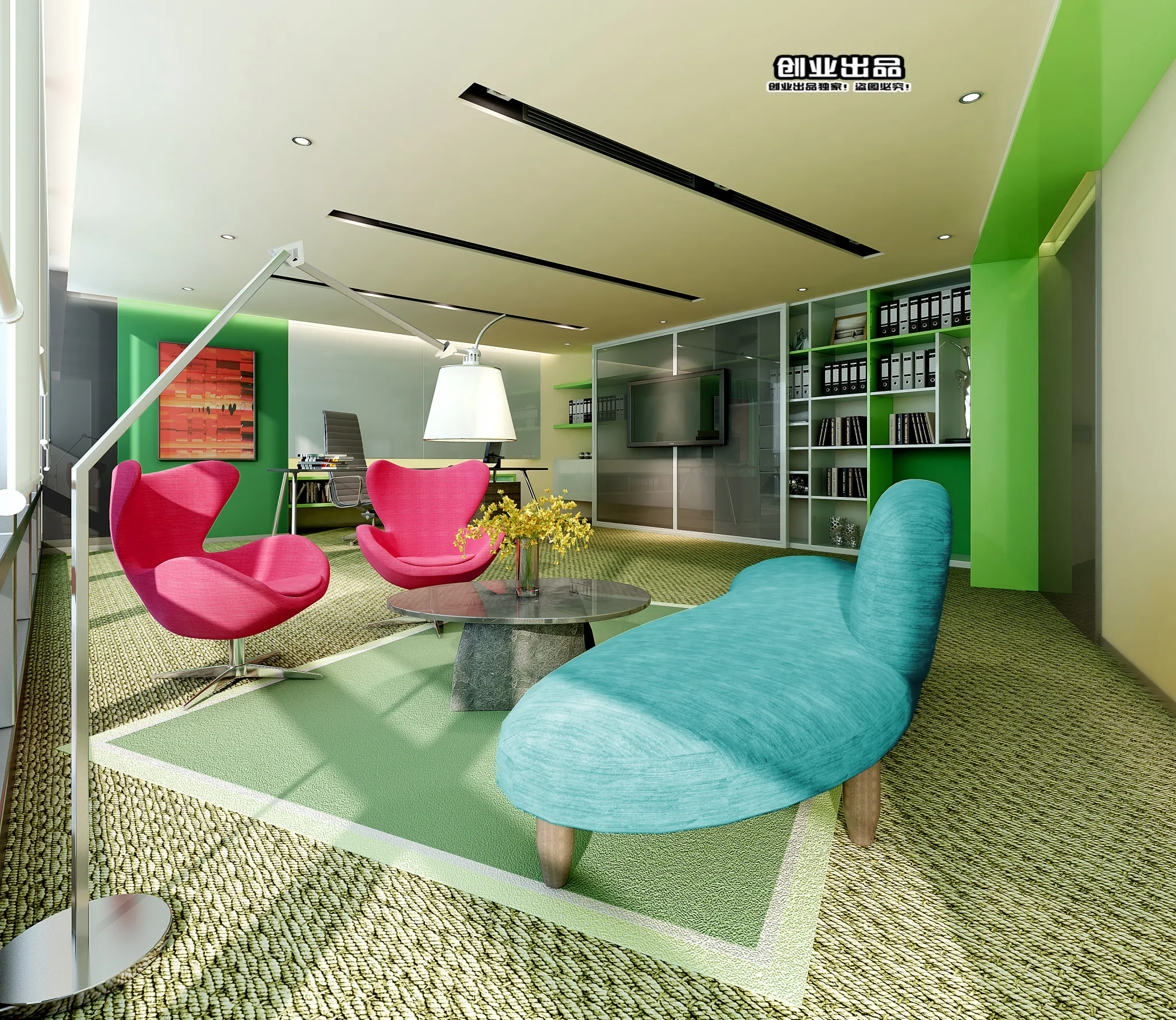 3D OFFICE INTERIOR (VRAY) – MANAGER ROOM 3D SCENES – 096
