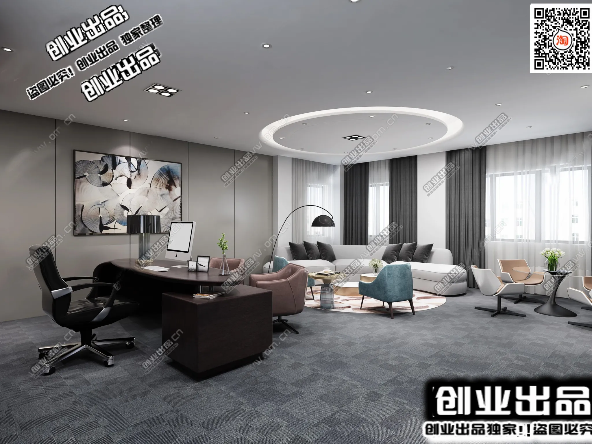3D OFFICE INTERIOR (VRAY) – MANAGER ROOM 3D SCENES – 124