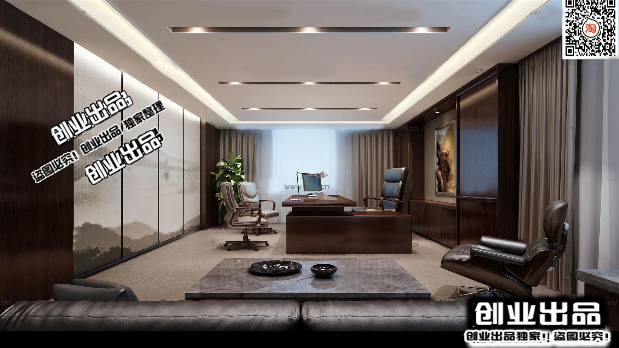 3D OFFICE INTERIOR (VRAY) – MANAGER ROOM 3D SCENES – 128