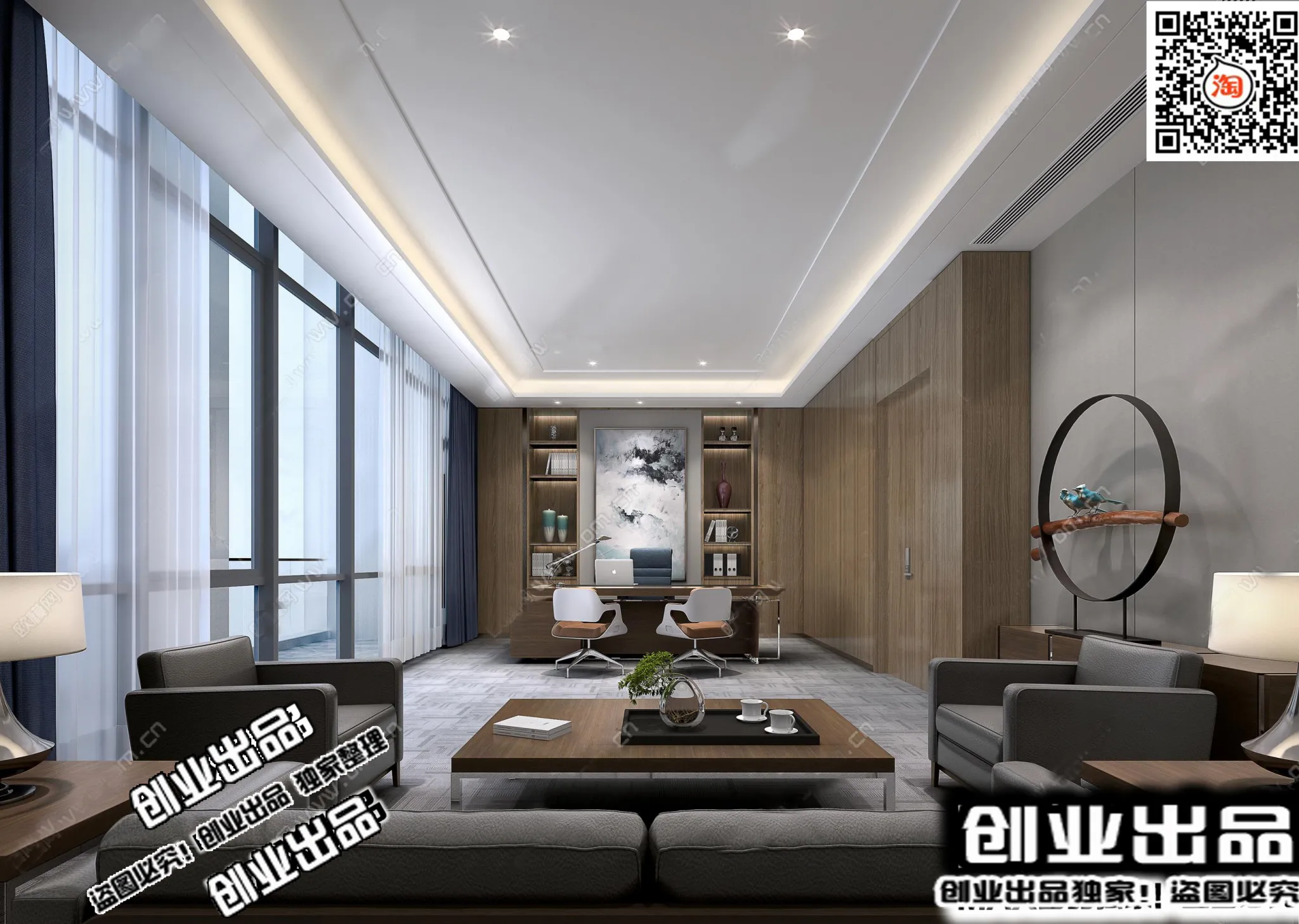 3D OFFICE INTERIOR (VRAY) – MANAGER ROOM 3D SCENES – 132