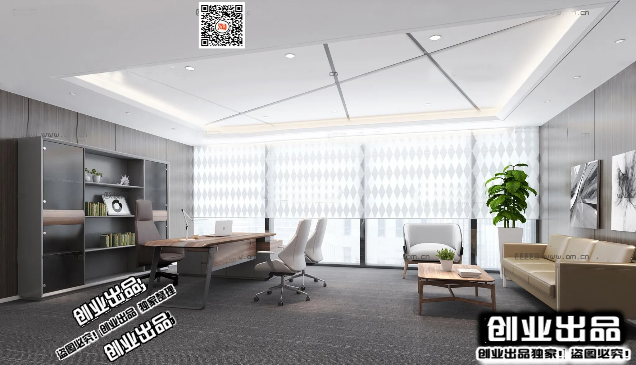 3D OFFICE INTERIOR (VRAY) – MANAGER ROOM 3D SCENES – 140