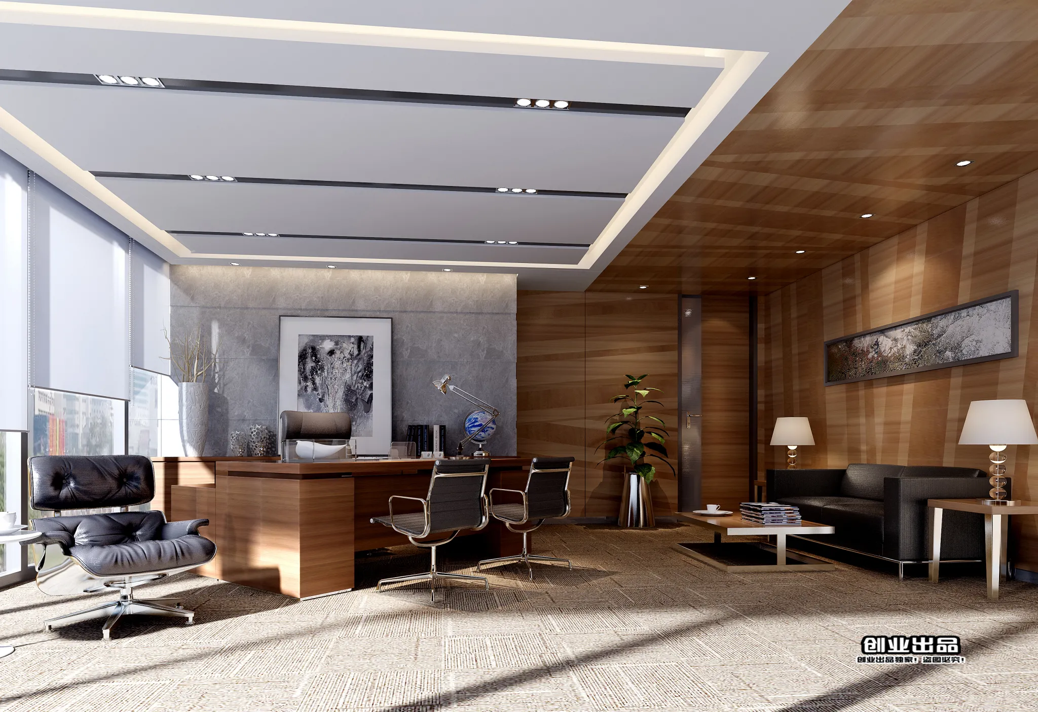 3D OFFICE INTERIOR (VRAY) – MANAGER ROOM 3D SCENES – 153