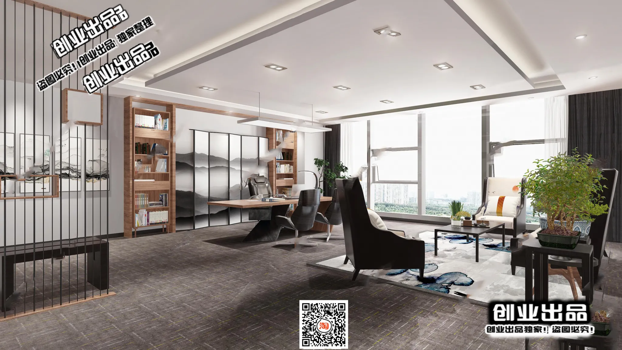 3D OFFICE INTERIOR (VRAY) – MANAGER ROOM 3D SCENES – 174