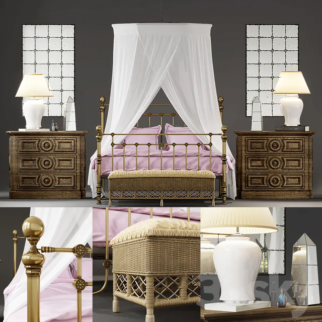 Eichholtz bedset in provence style 3DS Max - thumbnail 3