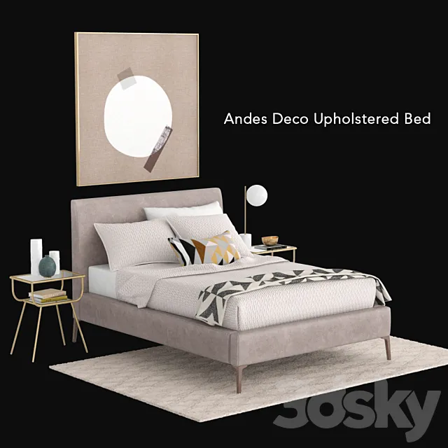 west elm Andes Deco Upholstered Bed 3DS Max - thumbnail 3