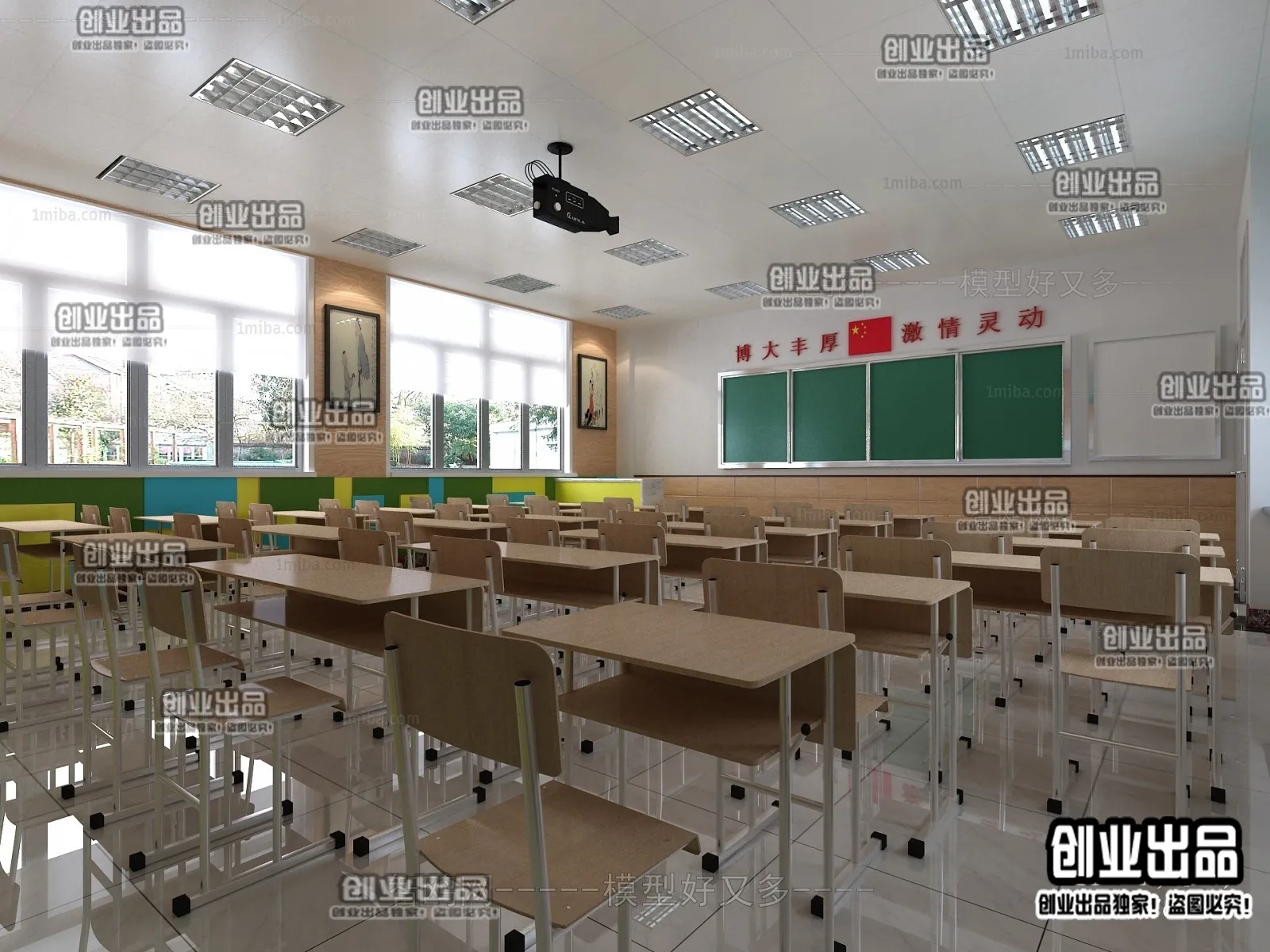 3D SCHOOL INTERIOR (VRAY) – CLASSROOM 3D SCENES – 009