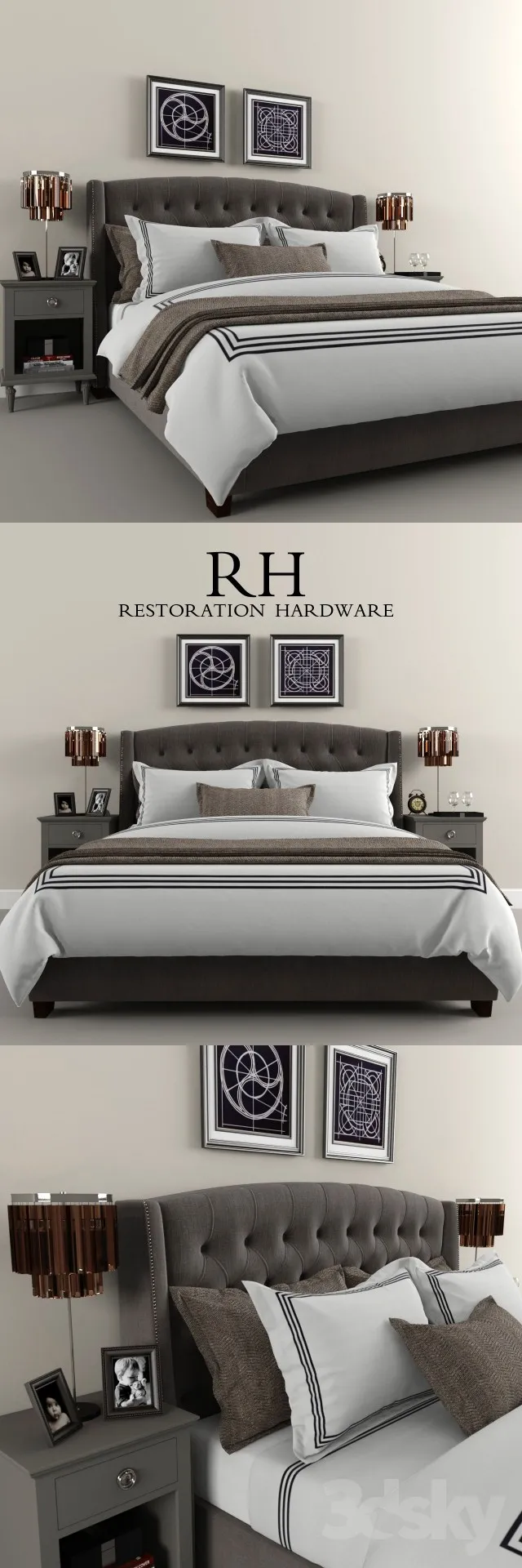 Restoration Hardware Warner Tufted bed 3DS Max - thumbnail 3