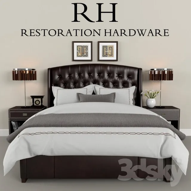 Restoration Hardware Warner Leather bed 3DS Max - thumbnail 3