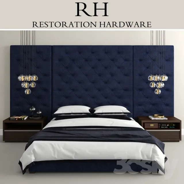RH Modern custom tufted platform bed 3DS Max - thumbnail 3