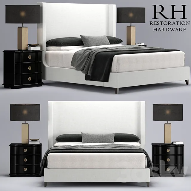 Restoration Hardware Grayson Sleigh bed 3DS Max - thumbnail 3