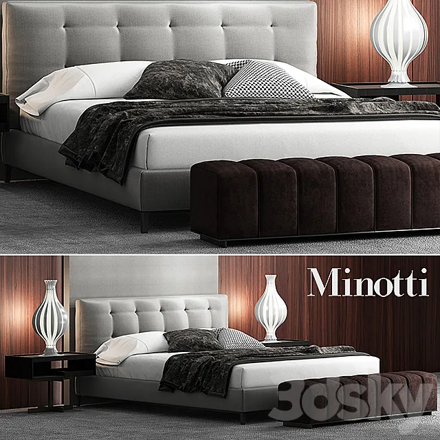 Bed minotti andersen bed QUILT 3DS Max - thumbnail 3