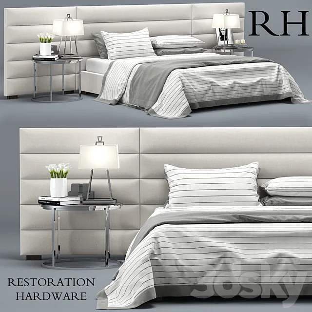 RH Modern custom horizontal channel fabric hedboard bed 3DS Max - thumbnail 3
