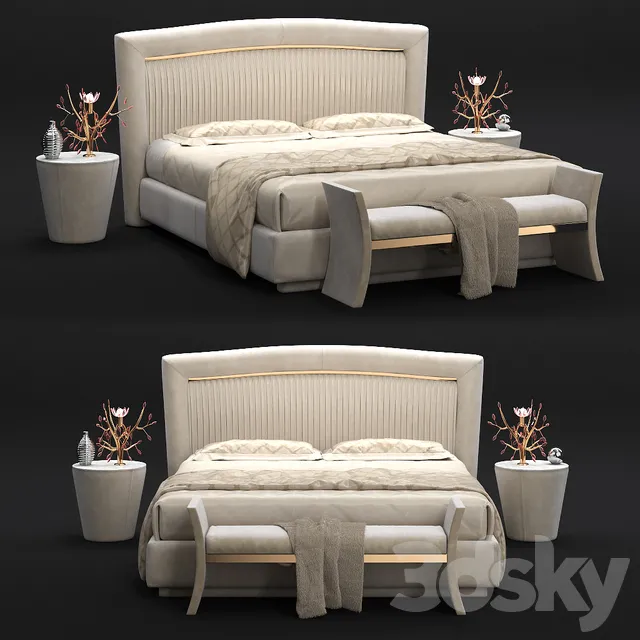 Furniture – Bed 3D Models – Bed Portofino Plisse and couch Richard
