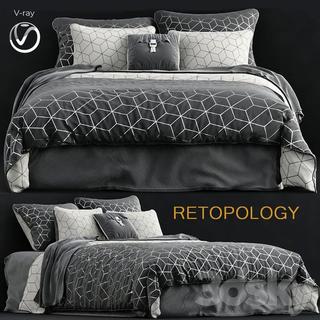 Furniture – Bed 3D Models – Bedding Charcoal Sine Quilt Cover Set