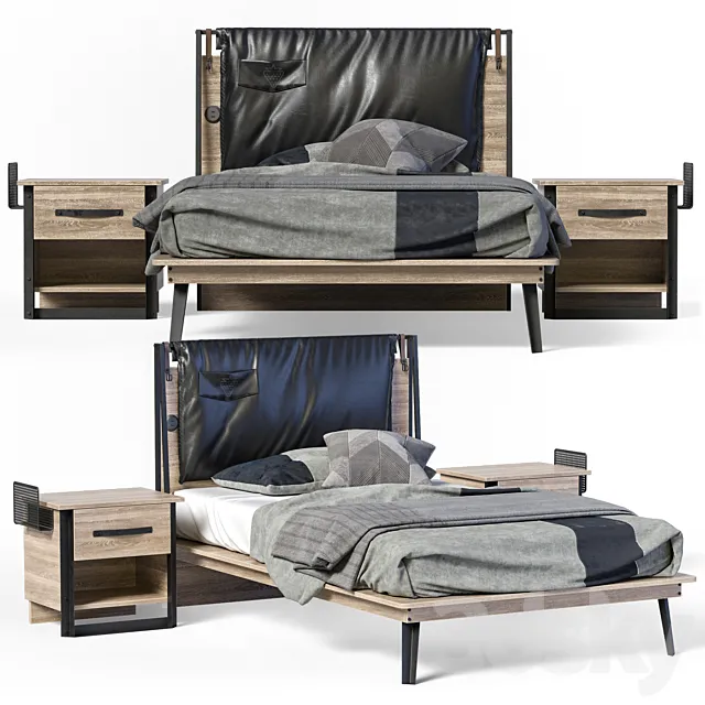 Furniture – Bed 3D Models – Cilek Wood Metal Line Bed