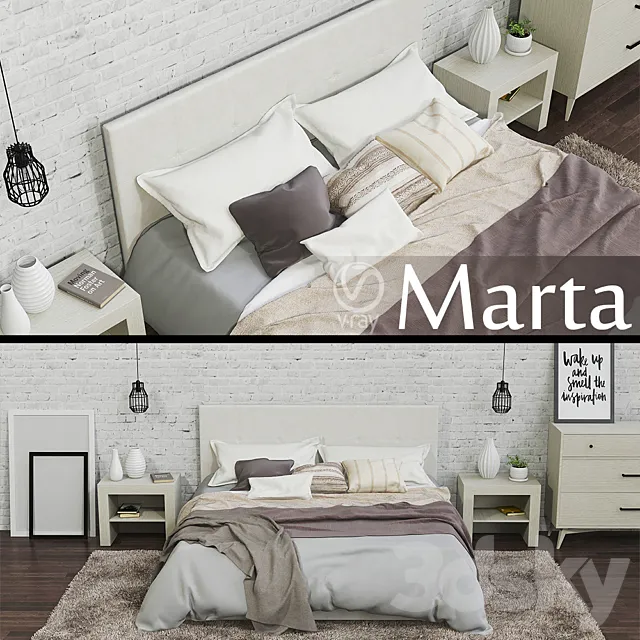 Furniture – Bed 3D Models – Marta bed with decor