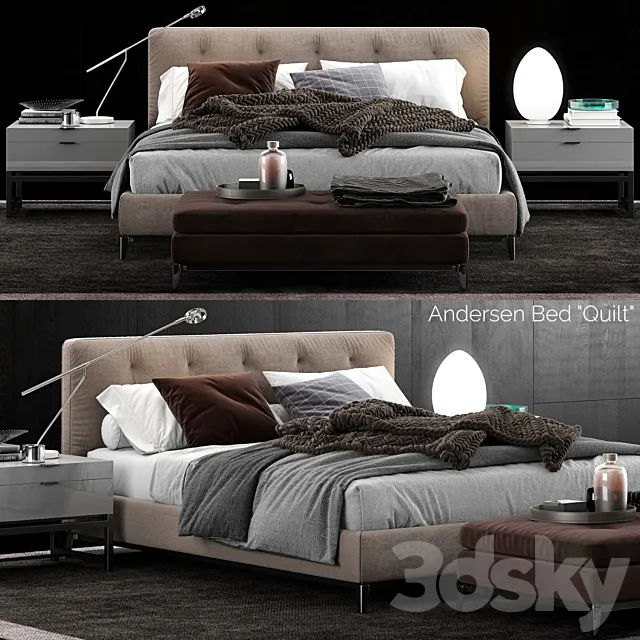 Furniture – Bed 3D Models – Minotti Andersen Quilt Bed 1