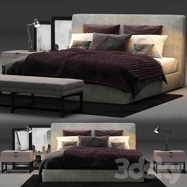 Furniture – Bed 3D Models – Minotti Powell 121 Bed