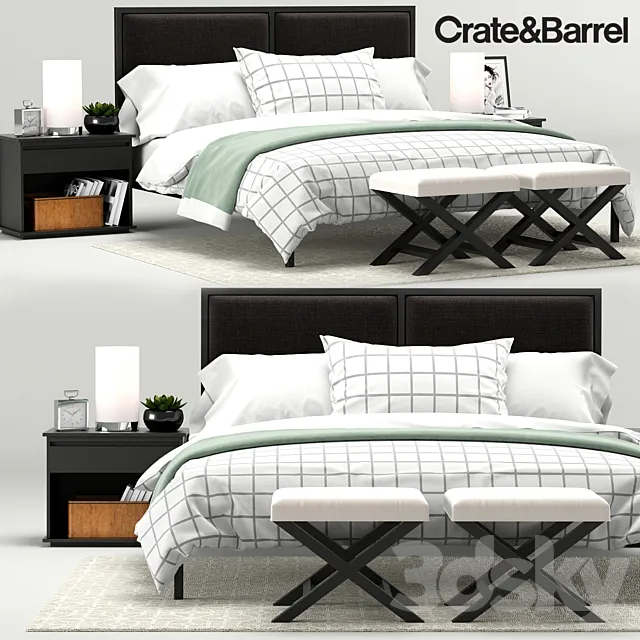 Furniture – Bed 3D Models – Oliver Bedroom Collection; Crate & Barrel