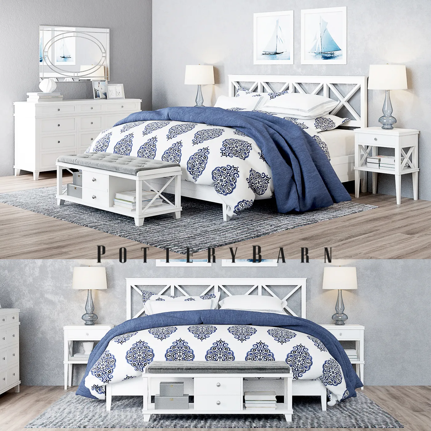 Furniture – Bed 3D Models – Pottery Barn Clara Lattice Bed set 2