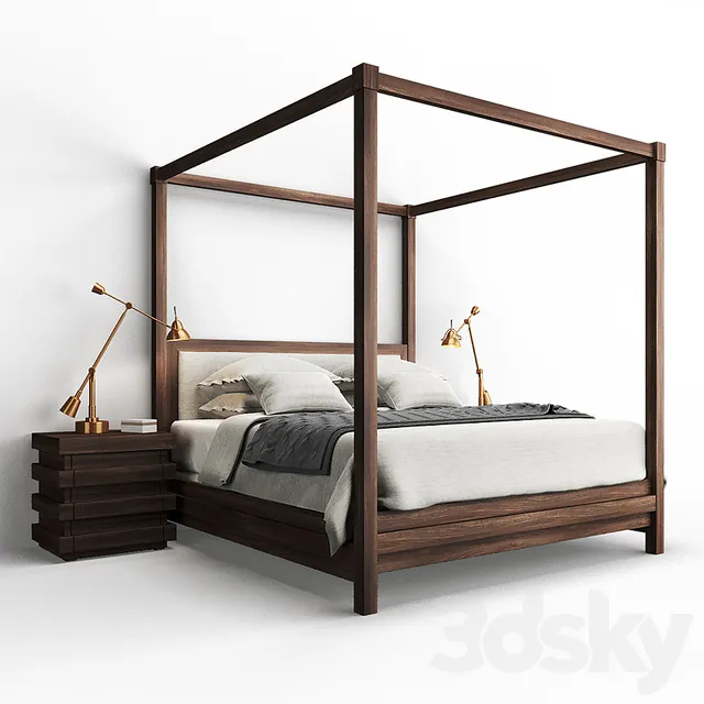 Furniture – Bed 3D Models – Restoration Hardware STACKED Bed and Nightstand